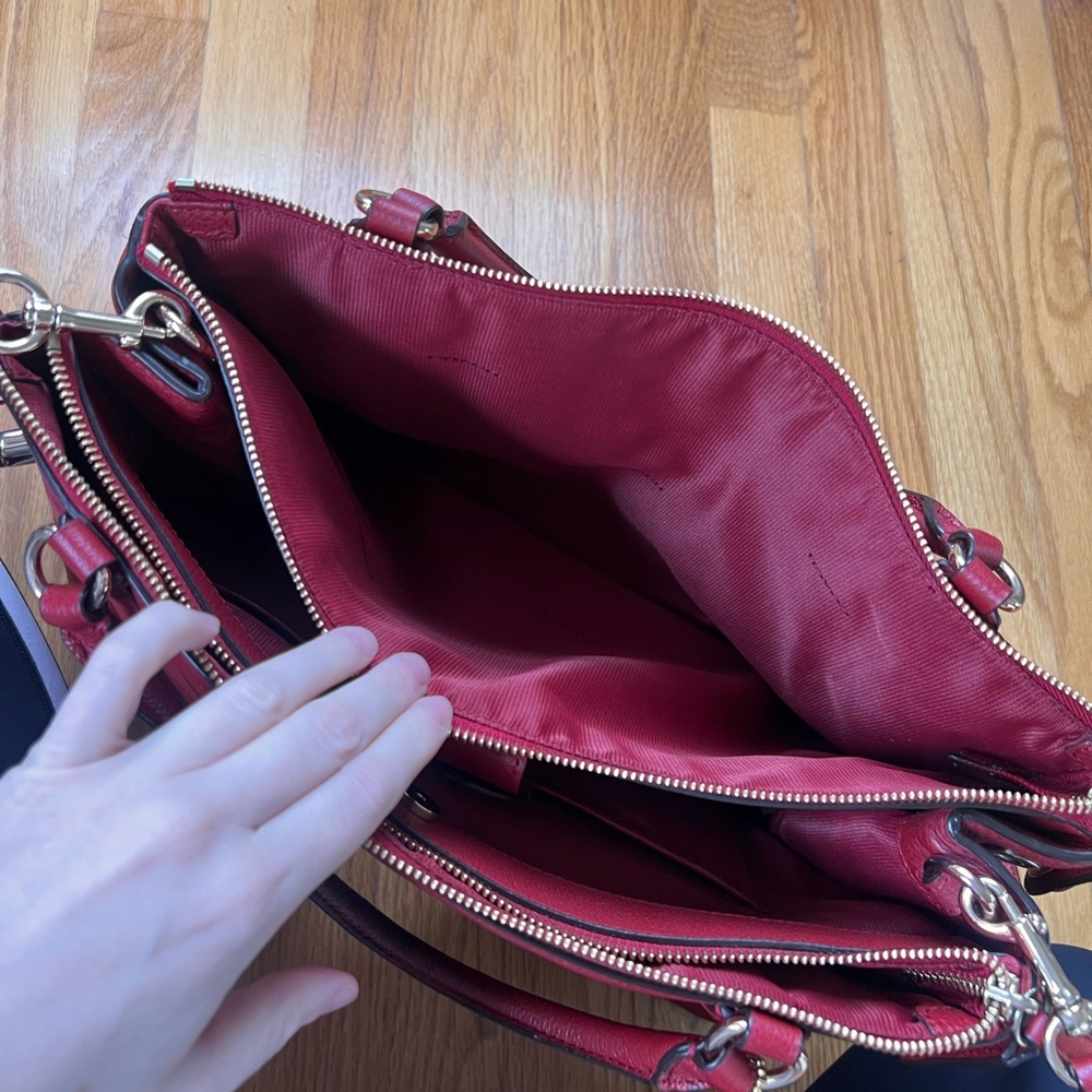 Coach Red Pebbled Leather Shoulder Borough Bag with removable cross body strap - Picture 7 of 9